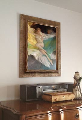 photo of edward tadiello painting in a collectors home